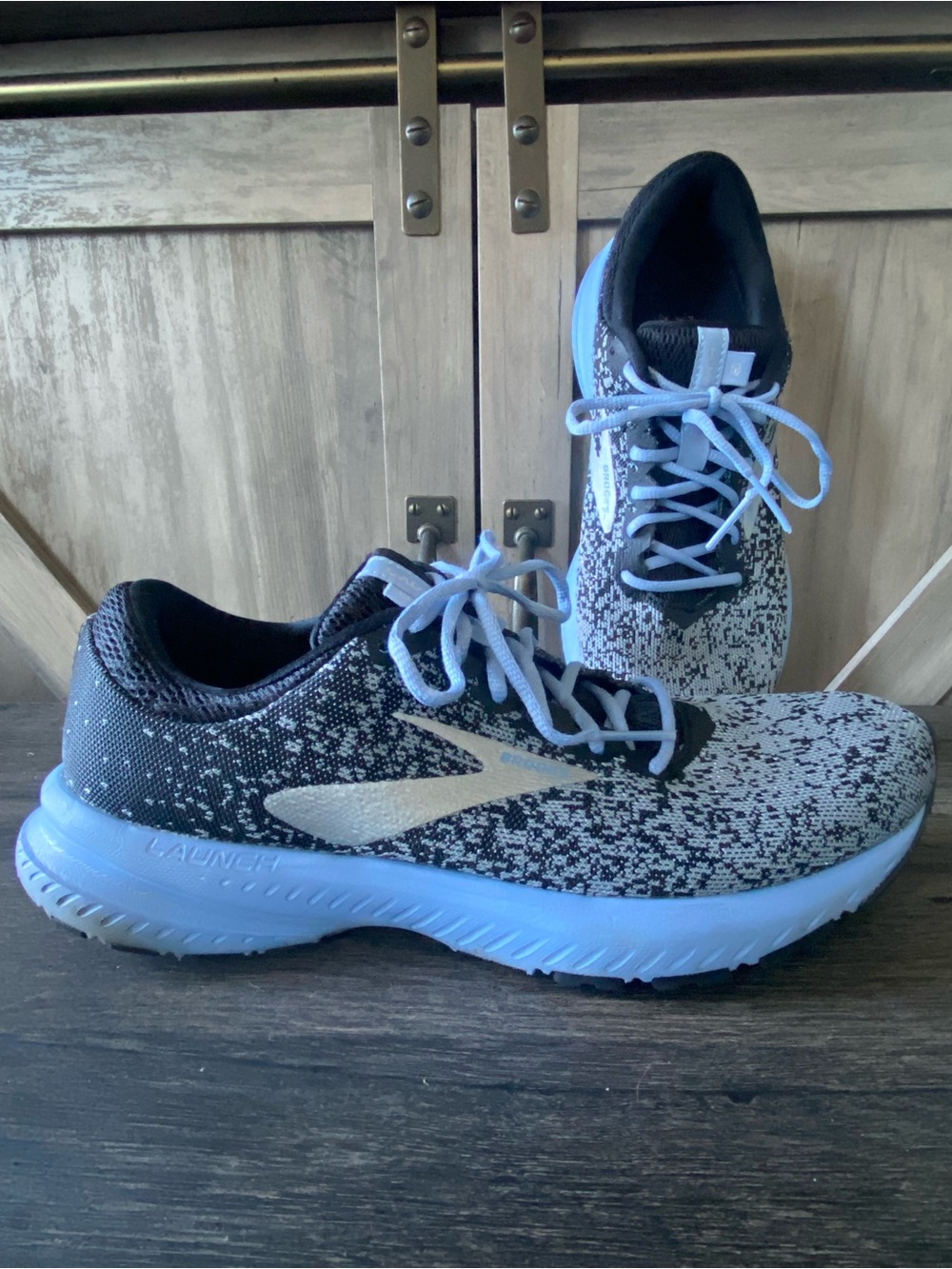 Brooks Launch 6 DNA Blue Black Canvas Glitter Running Sneakers Women’s Size 8.5